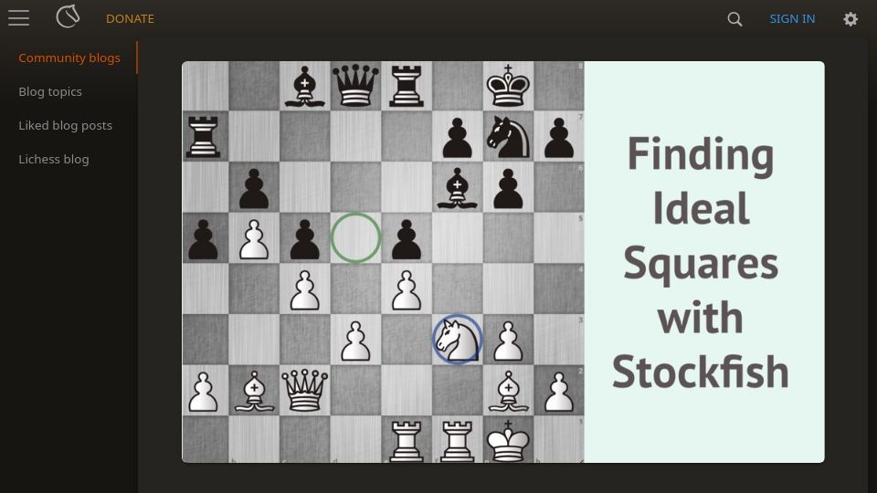 Screenshot of lichess.org: Using Stockfish to identify ideal squares