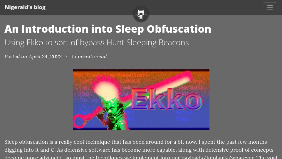 Screenshot of dtsec.us: An Introduction to Sleep Obfuscation for Malware (2023)