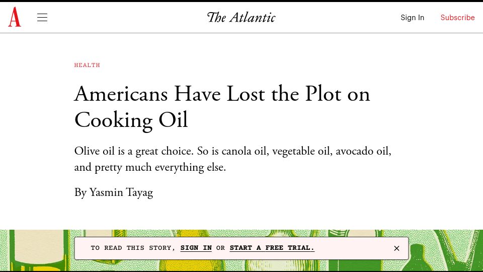 Screenshot of theatlantic.com: Americans Have Lost the Plot on Cooking Oil
