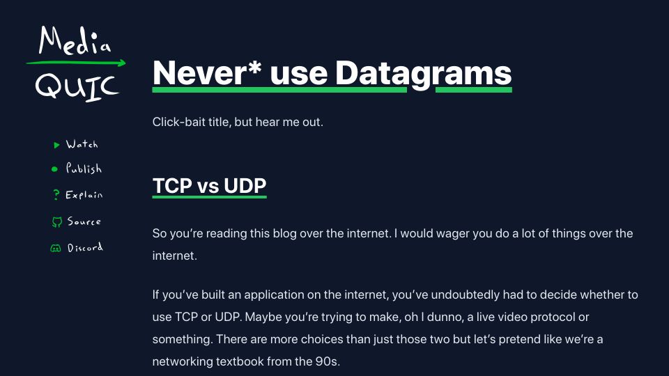 Screenshot of quic.video: Timeliness without datagrams using QUIC