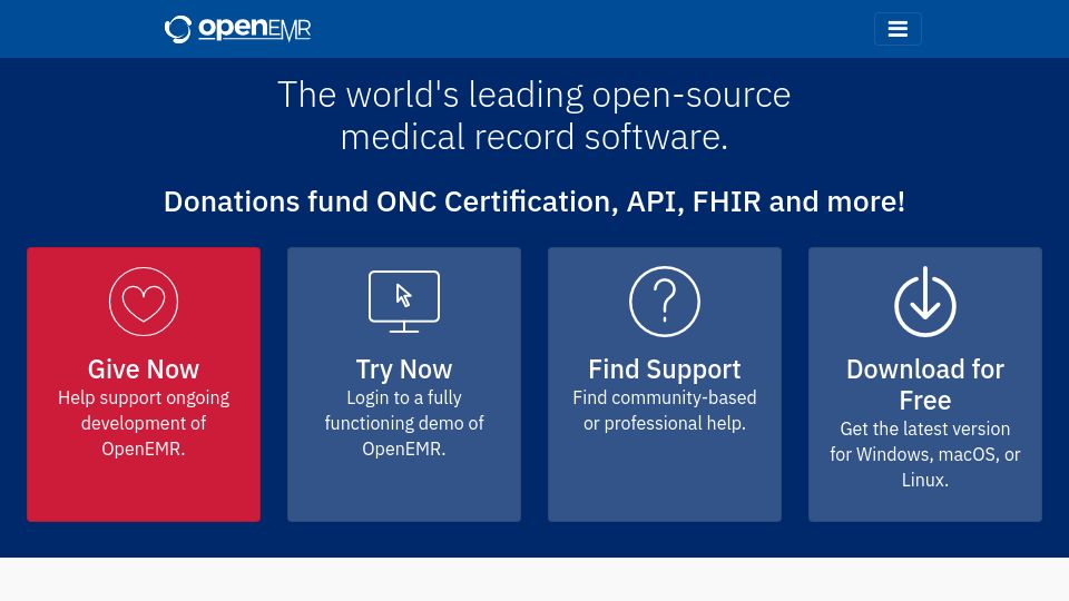 Screenshot of open-emr.org: OpenEMR: Open-source medical record software