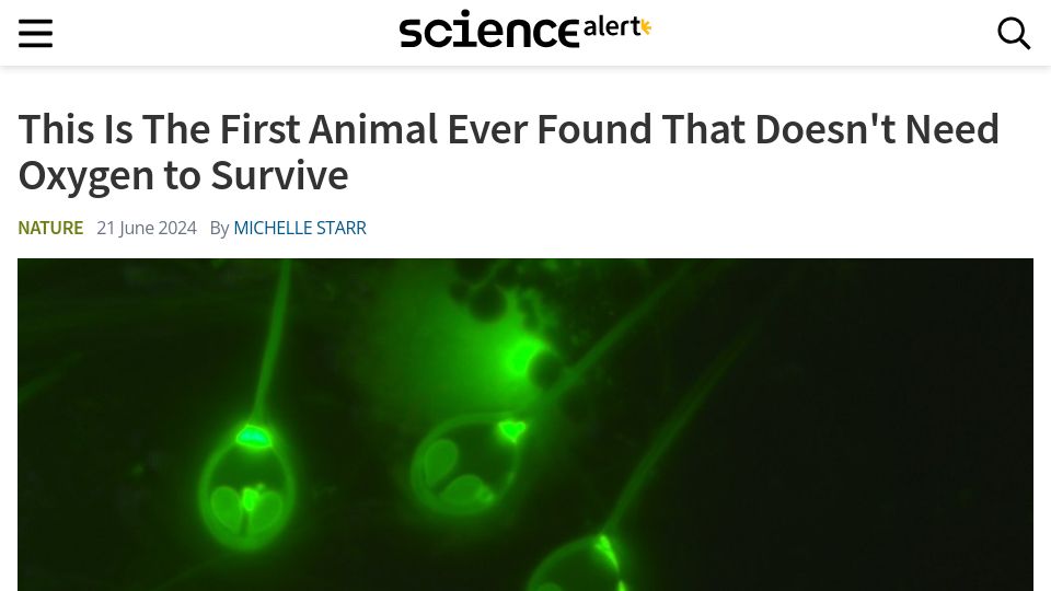 Screenshot of sciencealert.com: The First Animal Ever Found That Doesn't Need Oxygen to Survive