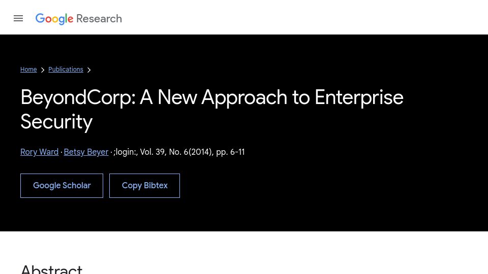 Screenshot of research.google: BeyondCorp (2014)