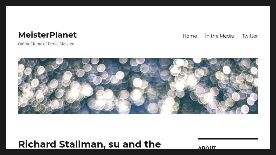 Screenshot of meisterplanet.com: Richard Stallman, su, and the 'wheel' group (2004)