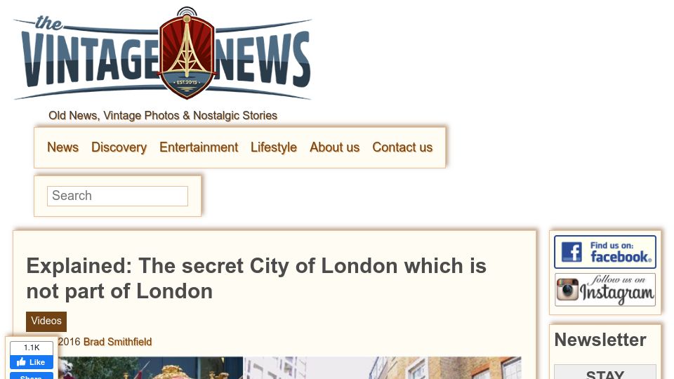 Screenshot of thevintagenews.com: The City of London which is not part of London (2016)
