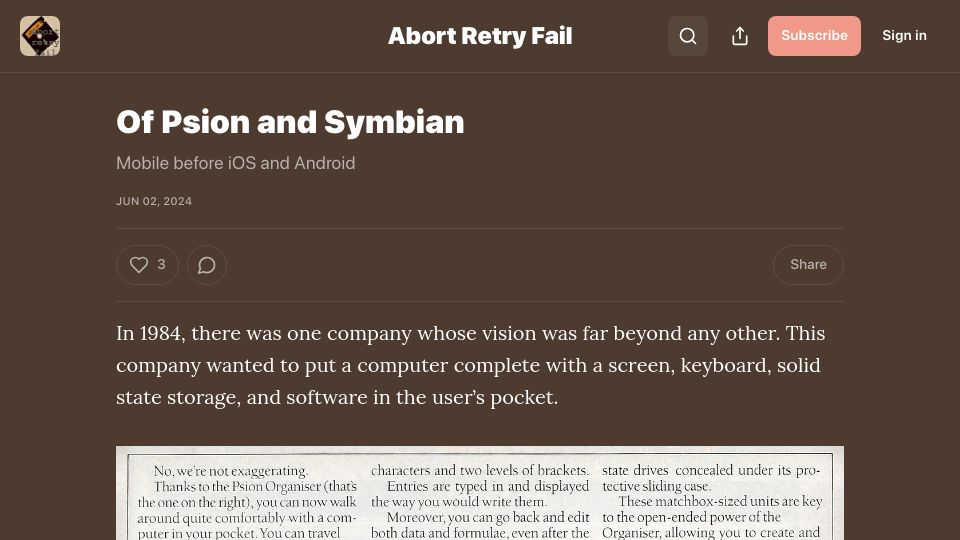 Screenshot of abortretry.fail: Of Psion and Symbian