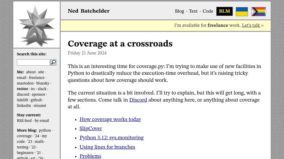Screenshot of nedbatchelder.com: Coverage at a Crossroads