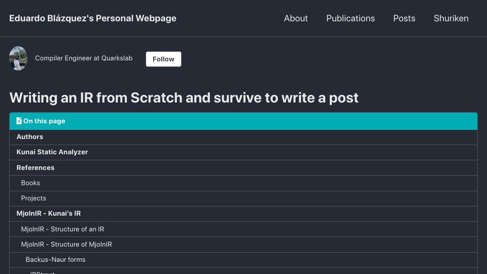 Screenshot of farena.in: Writing an IR from Scratch and survive to write a post