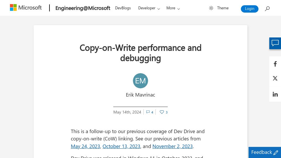 Screenshot of devblogs.microsoft.com: Copy-on-write performance and debugging