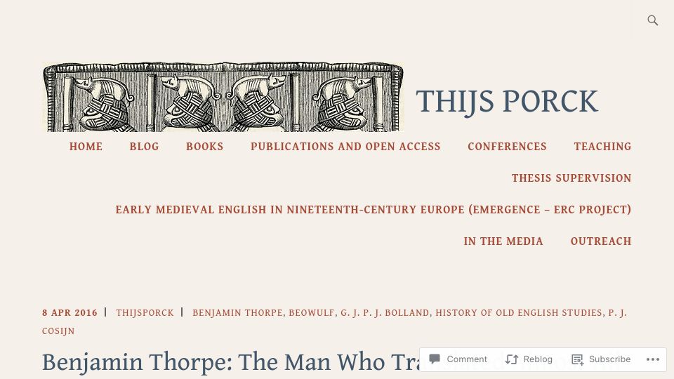 Screenshot of thijsporck.com: Benjamin Thorpe translated almost all Old English texts (2016)