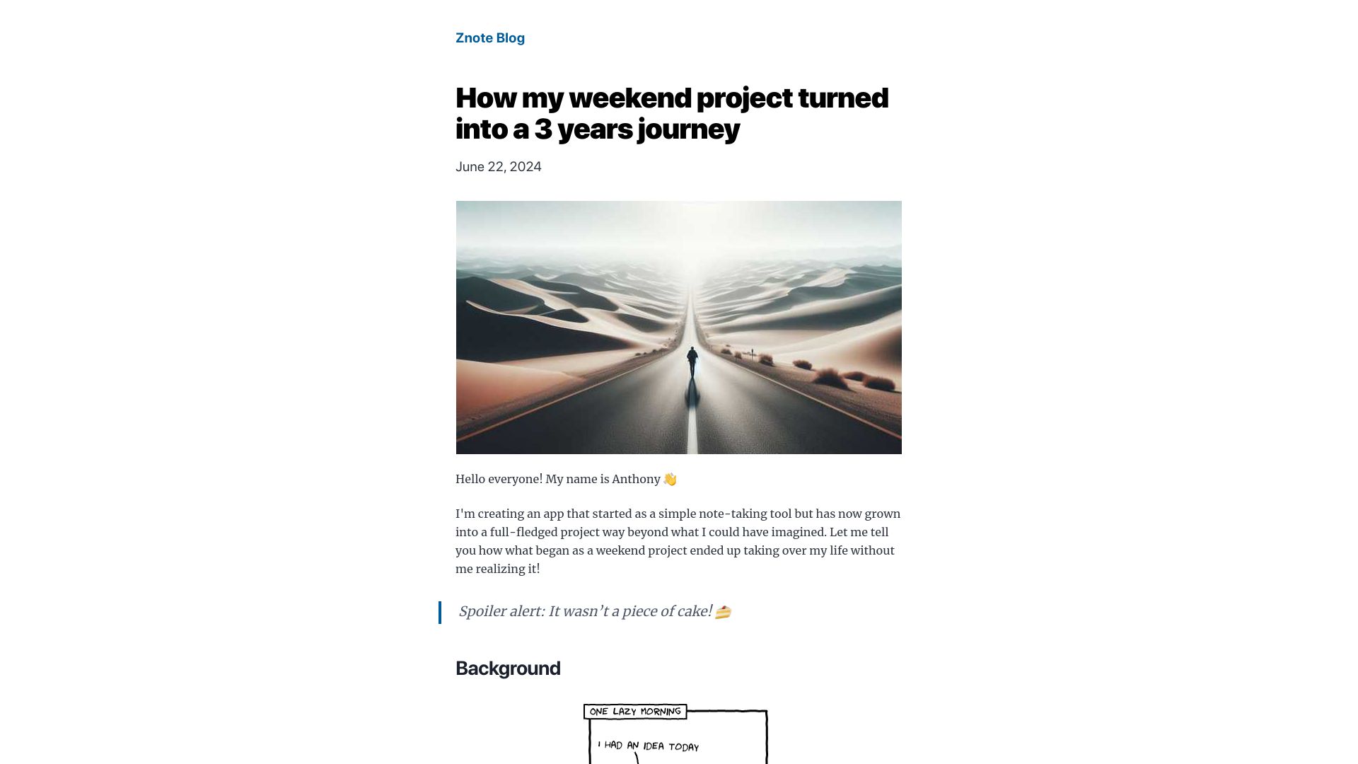 Screenshot of blog.znote.io: My weekend project turned into a 3 year journey