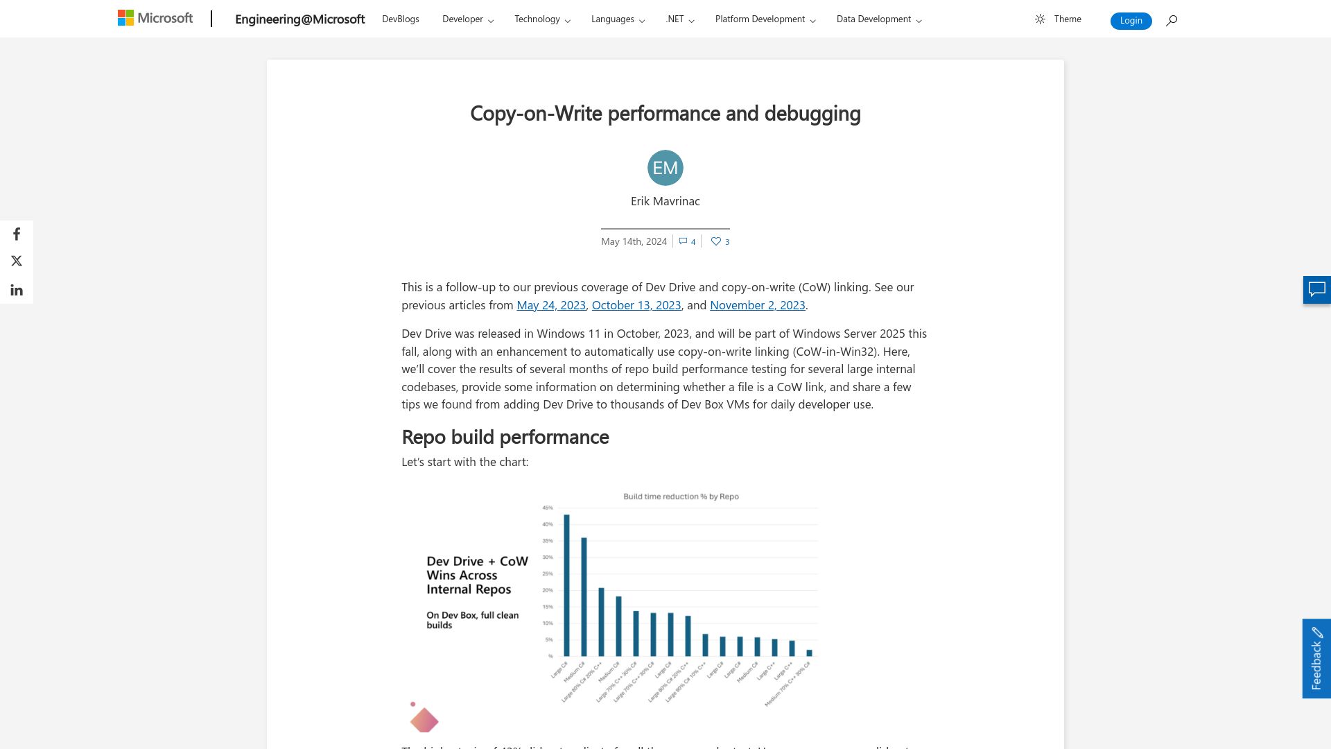 Screenshot of devblogs.microsoft.com: Copy-on-write performance and debugging