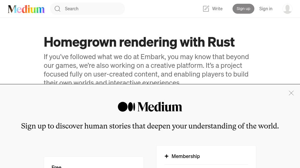 Screenshot of medium.com: Homegrown Rendering with Rust (2021)