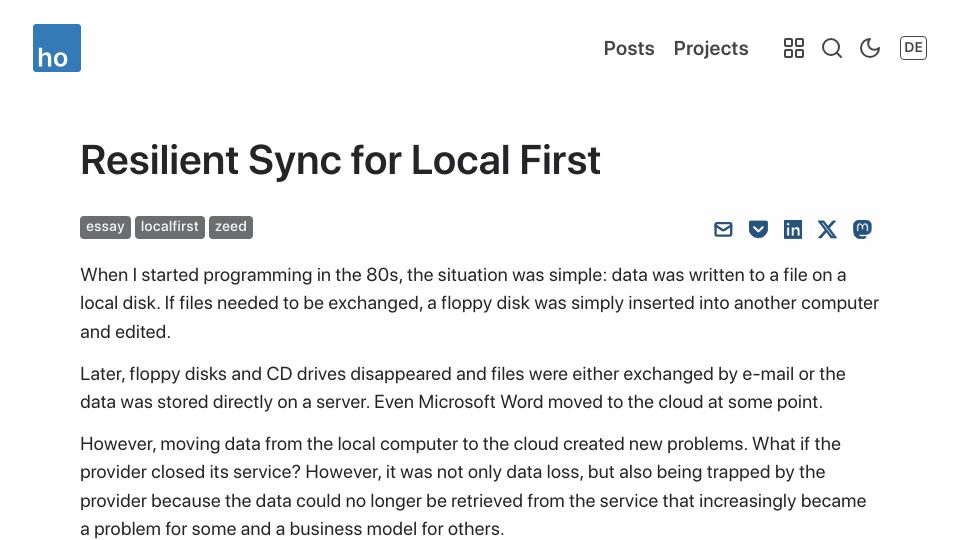 Screenshot of holtwick.de: Resilient Sync for Local First