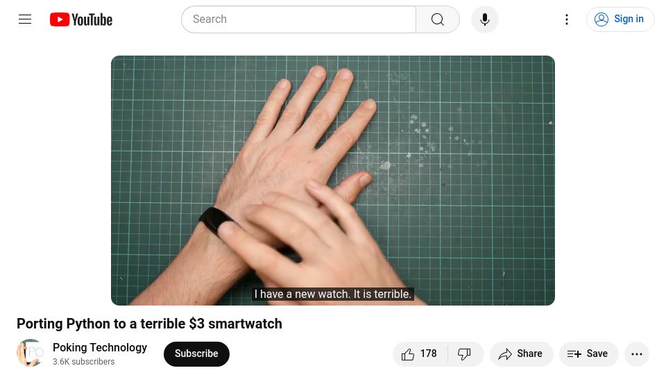 Screenshot of youtube.com: Porting Python to a $3 smartwatch [video]