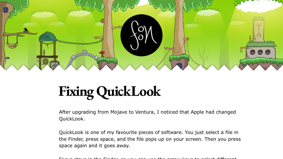 Screenshot of foon.uk: Fixing QuickLook (2023)