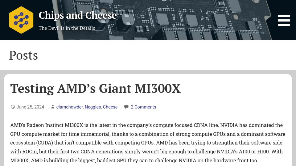 Screenshot of chipsandcheese.com: Testing AMD's Giant MI300X