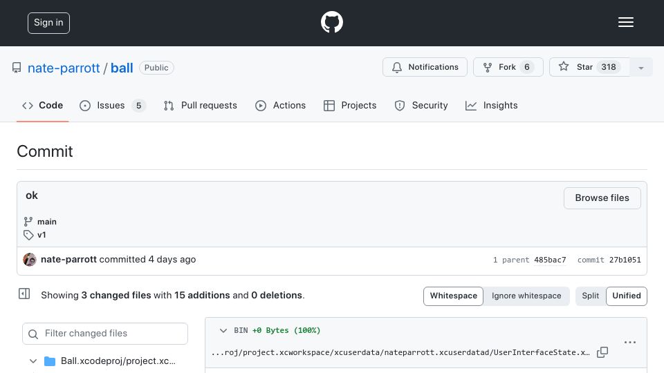 Screenshot of github.com: Ball: A ball that lives in your dock