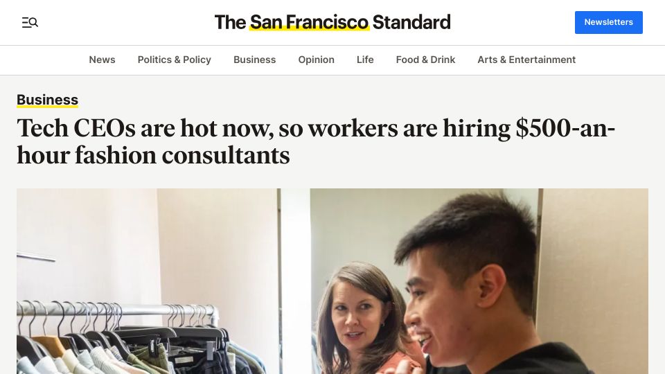 Screenshot of sfstandard.com: Tech CEOs are hot now, so workers are hiring $500-an-hour fashion consultants