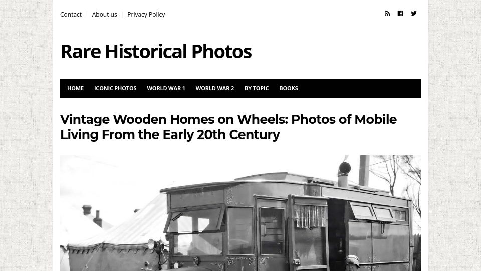 Screenshot of rarehistoricalphotos.com: Vintage Wooden Homes on Wheels: Photos of Mobile Living from Early 20th Century