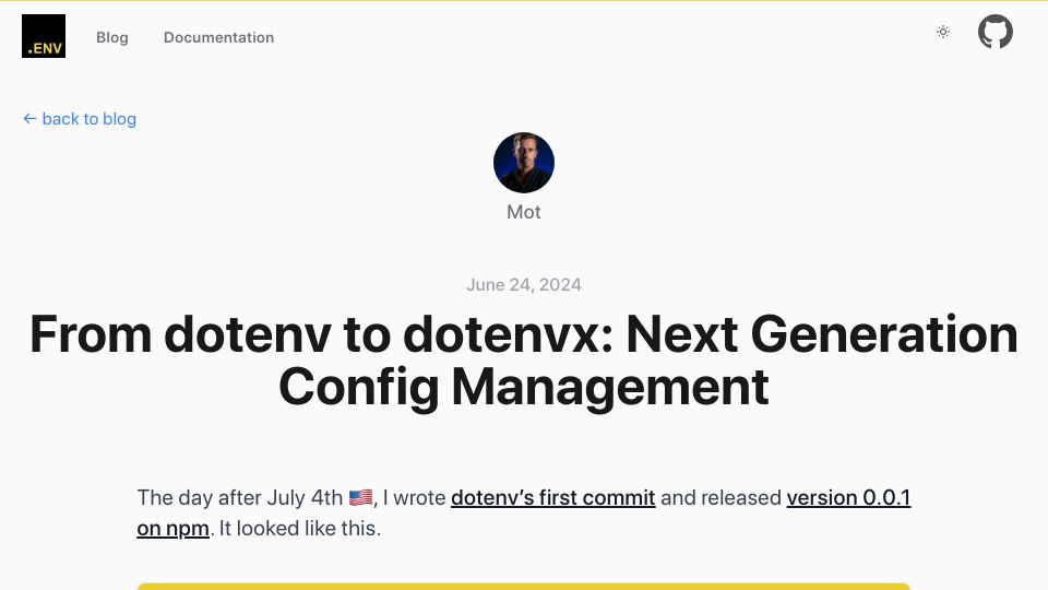 Screenshot of dotenvx.com: Show HN: From dotenv to dotenvx – better config management