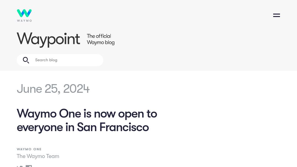 Screenshot of waymo.com: Waymo One is now open to everyone in San Francisco