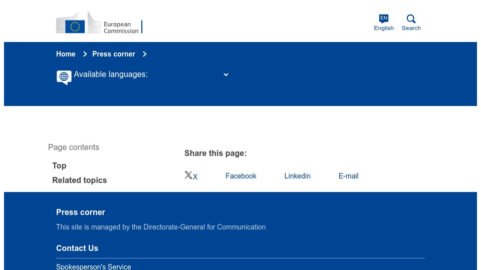 Screenshot of ec.europa.eu: EU Commission Issues Objections to Microsoft over Teams Tying Practices