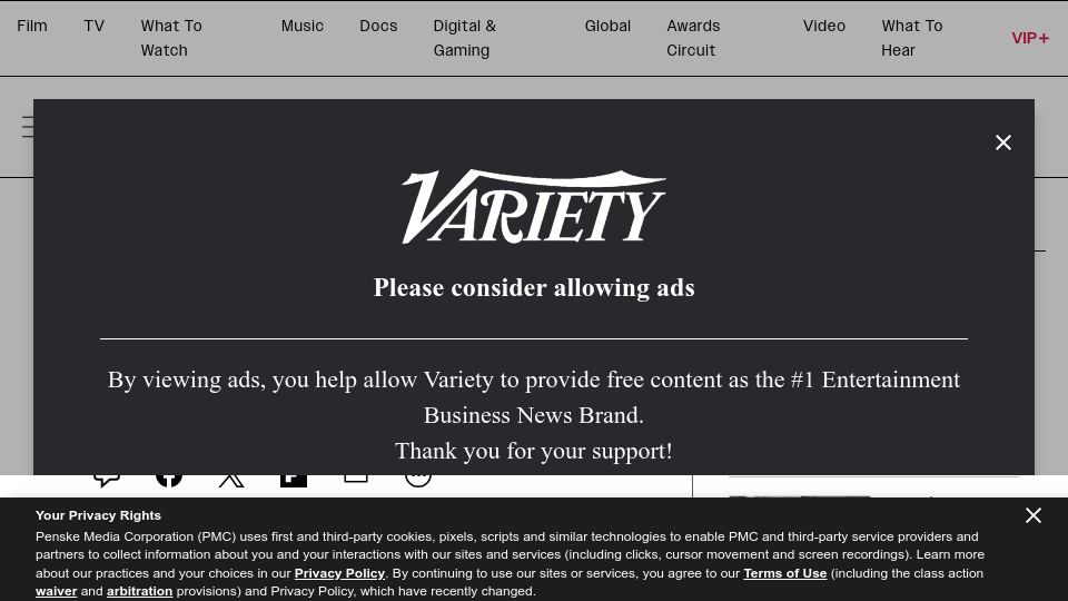 Screenshot of variety.com: MTV news website goes dark, archives pulled offline