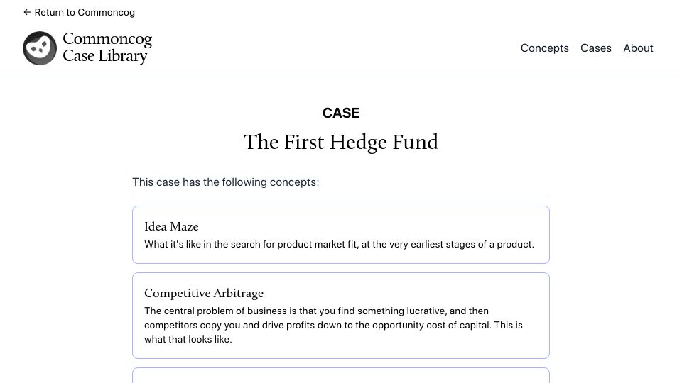Screenshot of commoncog.com: The First Hedge Fund