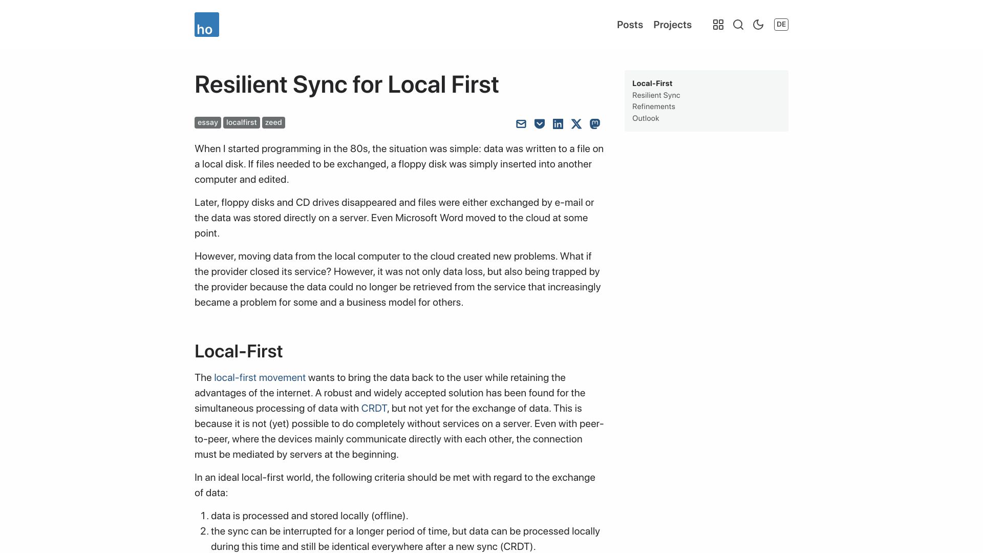 Screenshot of holtwick.de: Resilient Sync for Local First