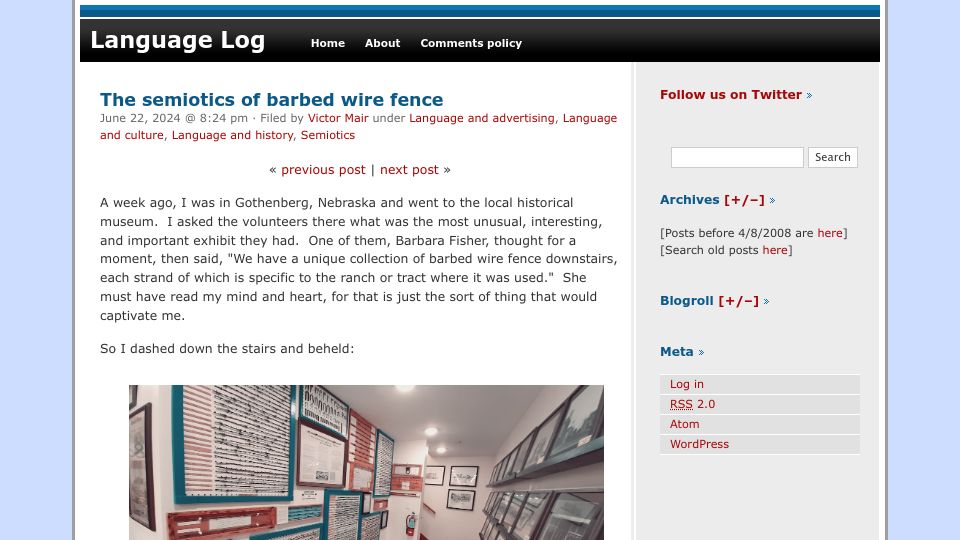 Screenshot of languagelog.ldc.upenn.edu: The semiotics of barbed wire fence