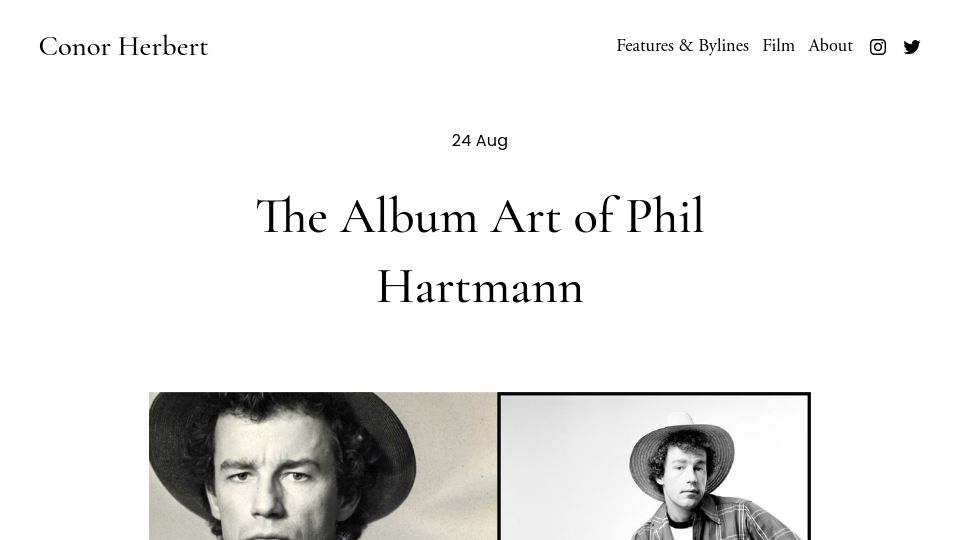 Screenshot of conorherbert.com: The album art of Phil Hartmann (2022)