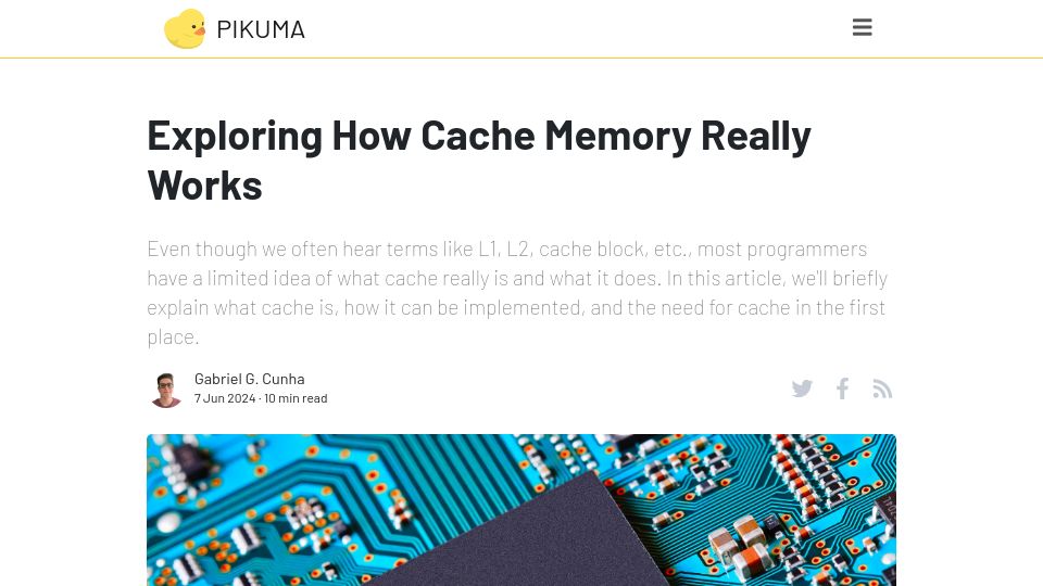 Screenshot of pikuma.com: Exploring How Cache Memory Works
