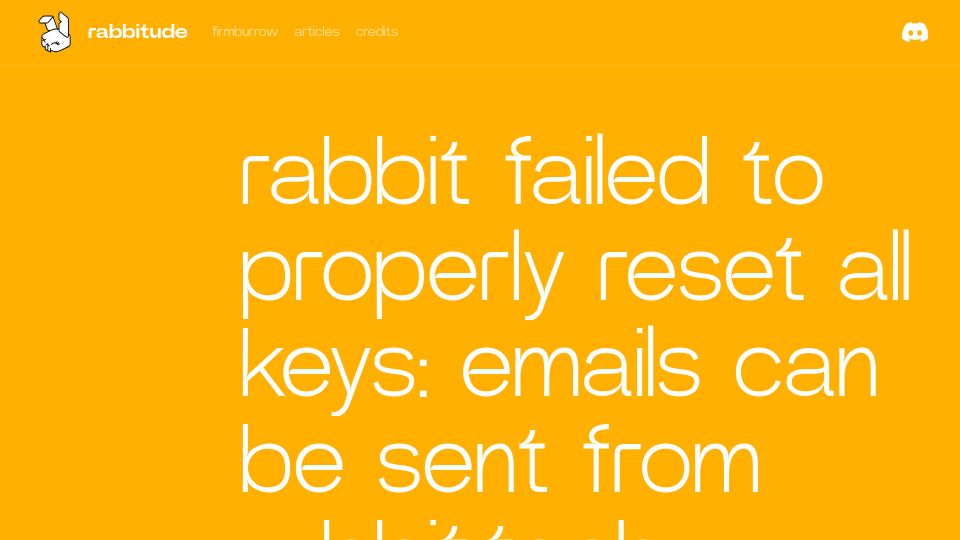 Screenshot of rabbitu.de: Rabbit failed to properly reset keys: emails can be sent from rabbit.tech domain