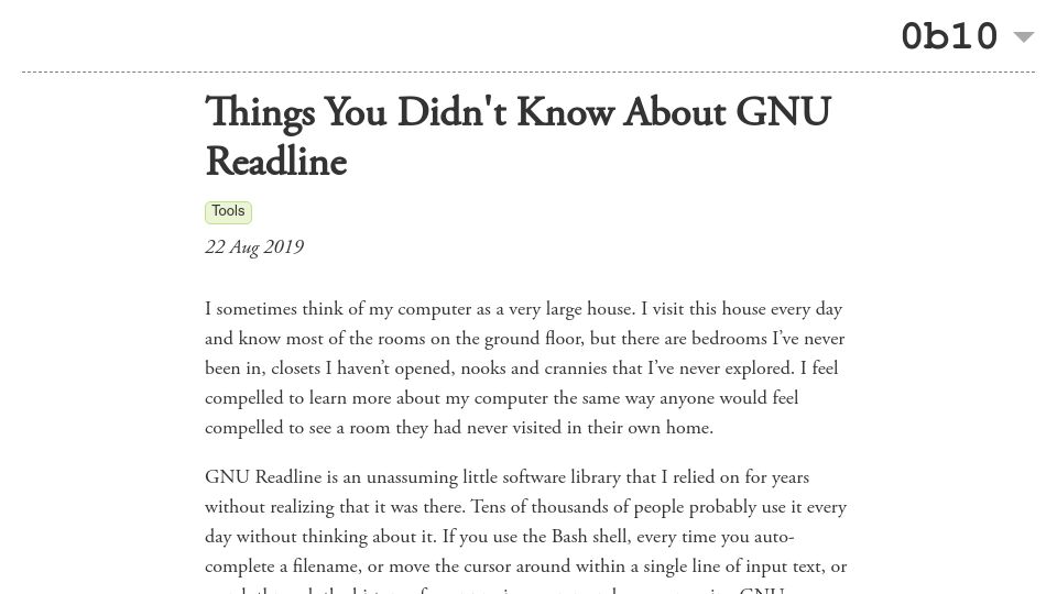 Screenshot of twobithistory.org: Things you didn't know about GNU readline (2019)