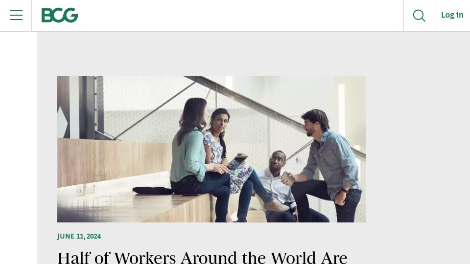Screenshot of bcg.com: Half of Workers Around the World Are Struggling with Burnout