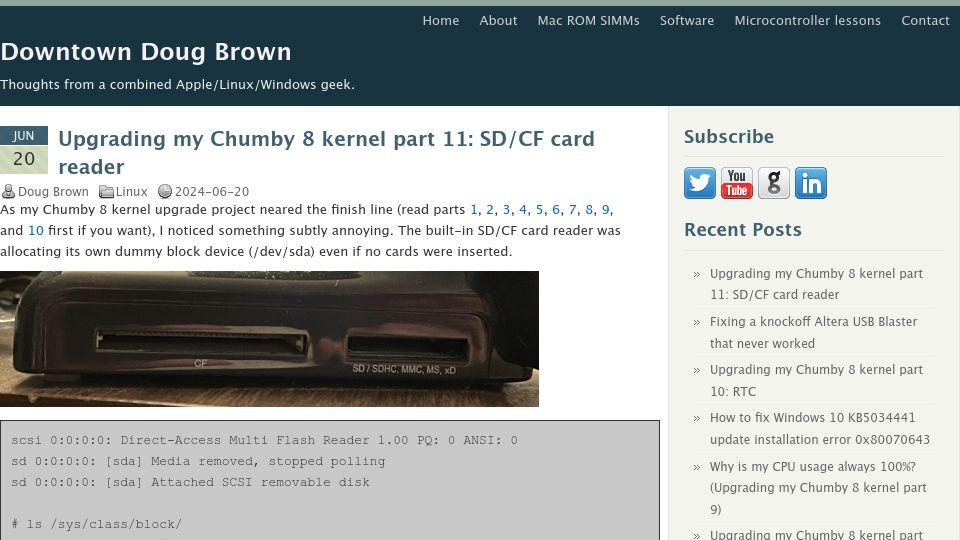 Screenshot of downtowndougbrown.com: Upgrading my Chumby 8 kernel part 11: SD/CF card reader