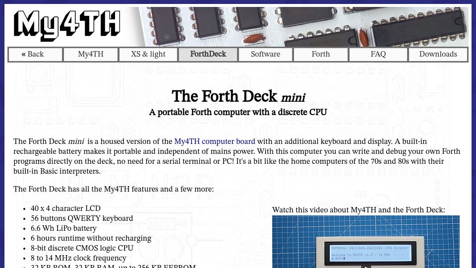 Screenshot of mynor.org: The Forth Deck mini: a portable Forth computer with a discrete CPU