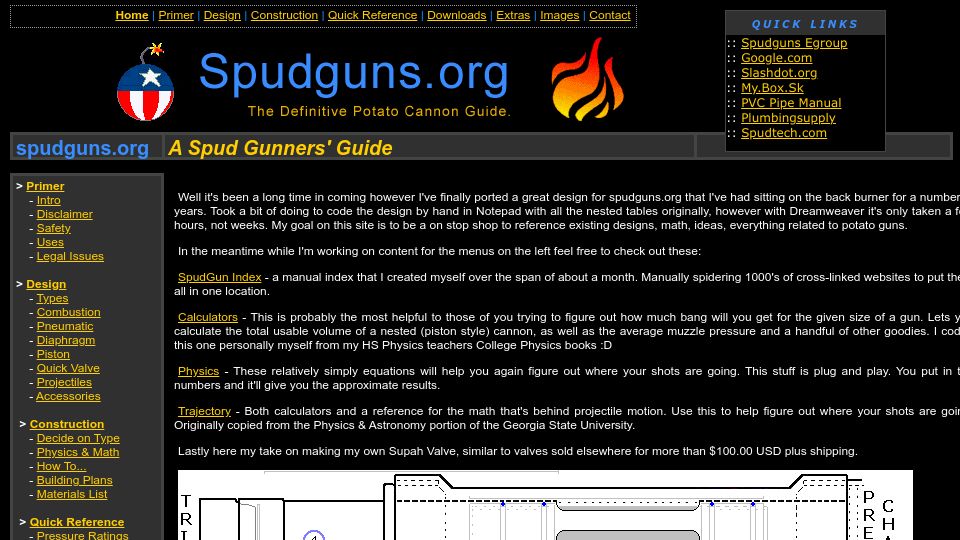 Screenshot of spudguns.org: Spudguns: Potato Cannon Guide