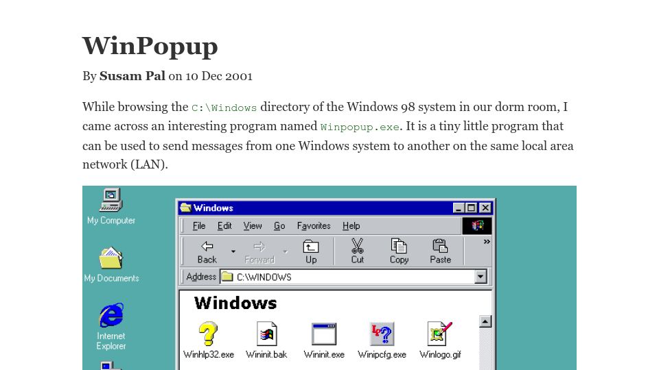 Screenshot of susam.net: Winpopup (2001)