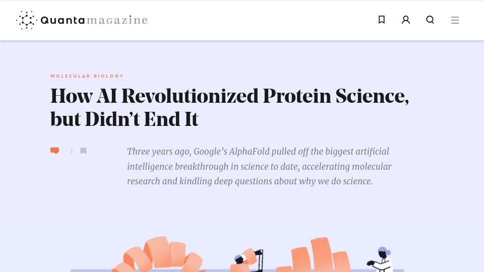 Screenshot of quantamagazine.org: AI Revolutionized Protein Science, but Didn't End It