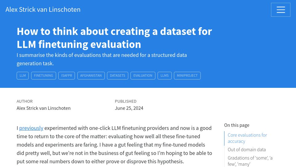 Screenshot of mlops.systems: How to think about creating a dataset for LLM fine-tuning evaluation