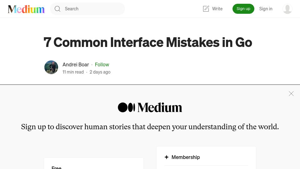 Screenshot of medium.com: Common Interface Mistakes in Go