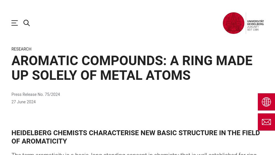 Screenshot of uni-heidelberg.de: Aromatic compounds: A ring made up solely of metal atoms