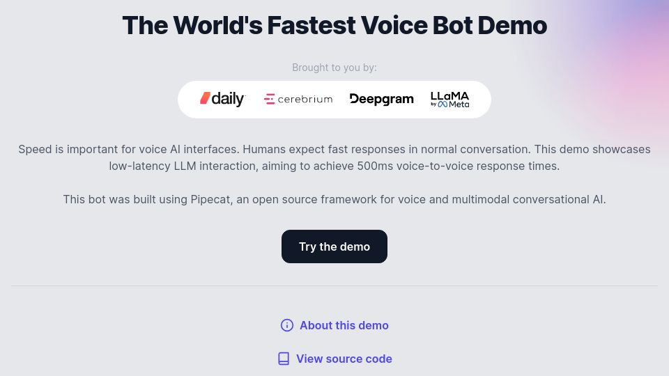 Screenshot of fastvoiceagent.cerebrium.ai: Show HN: Voice bots with 500ms response times