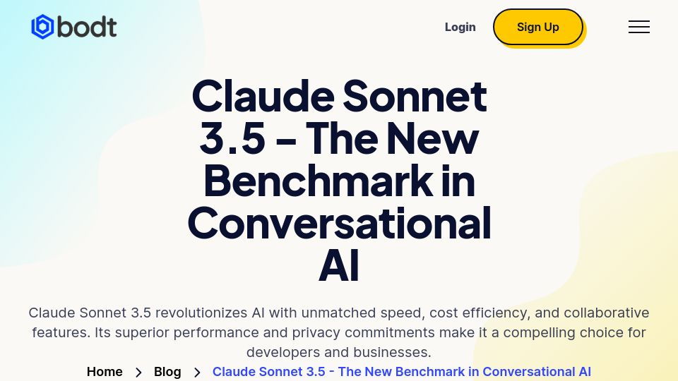 Screenshot of bodt.io: Claude Sonnet 3.5 – The New Benchmark in Conversational AI