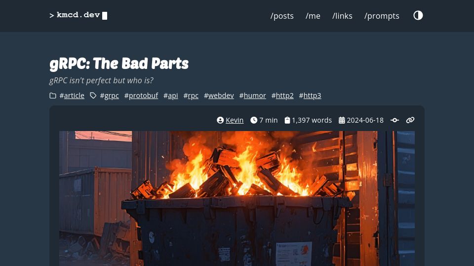 Screenshot of kmcd.dev: gRPC: The Bad Parts