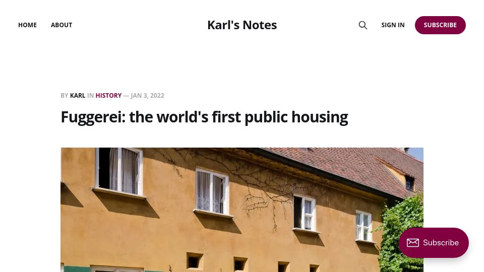 Screenshot of karlsnotes.com: Fuggerei: the world’s first public housing (2022)