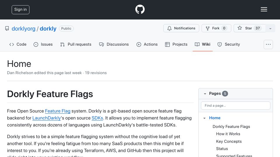 Screenshot of github.com: Show HN: Dorkly – Open source feature flags