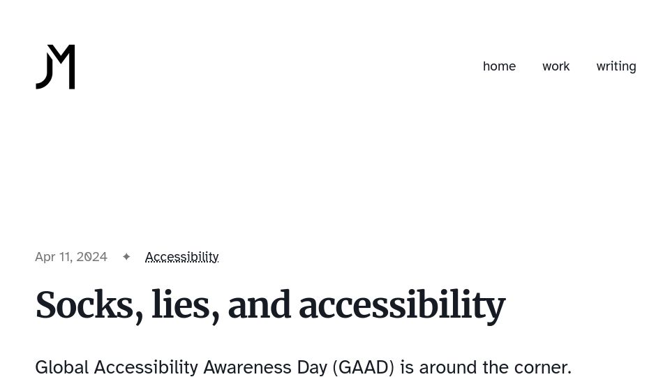 Screenshot of janmaarten.com: Socks, Lies, and Accessibility